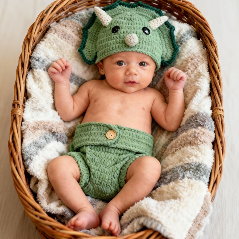 Infant Photography Props Outfit - 2 шт., вязаный крючком динозавр, реквизит