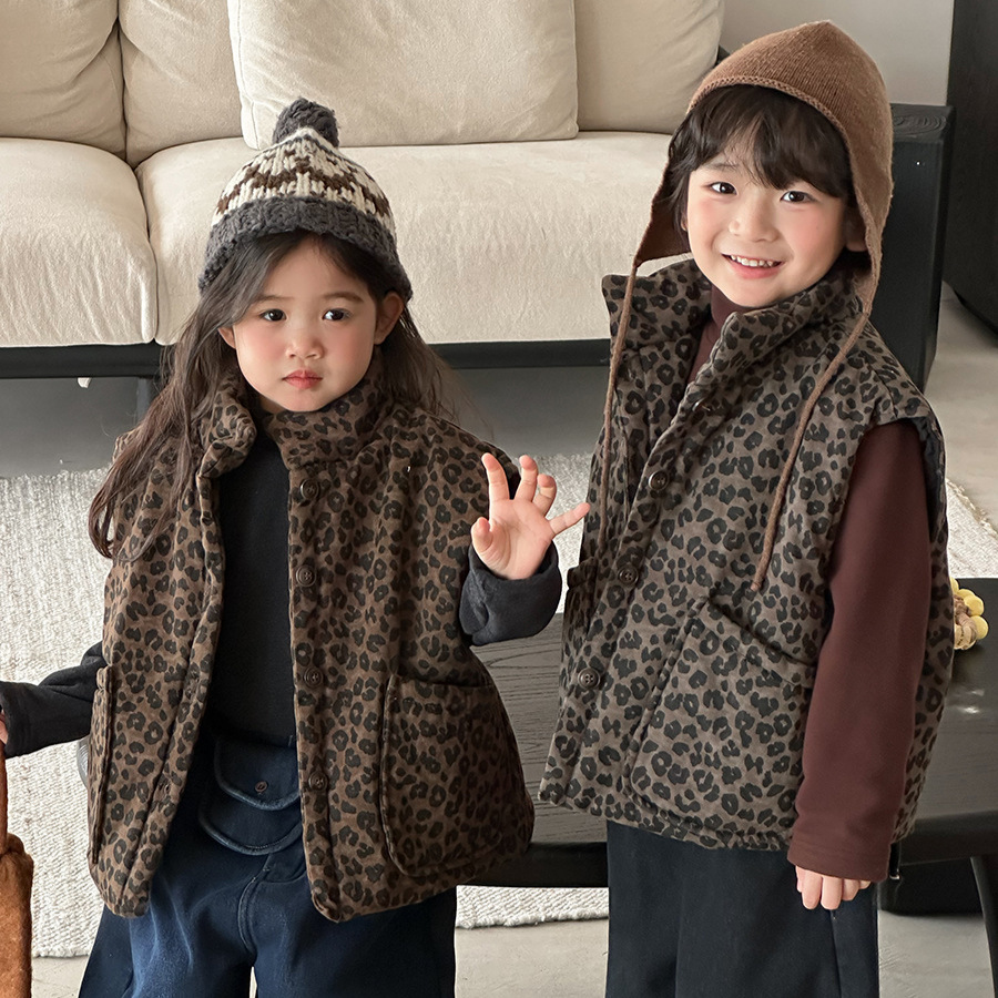 Toddler Boy Winter Fleece Jacket - Детский стеганый жилет с леопардовым принтом,