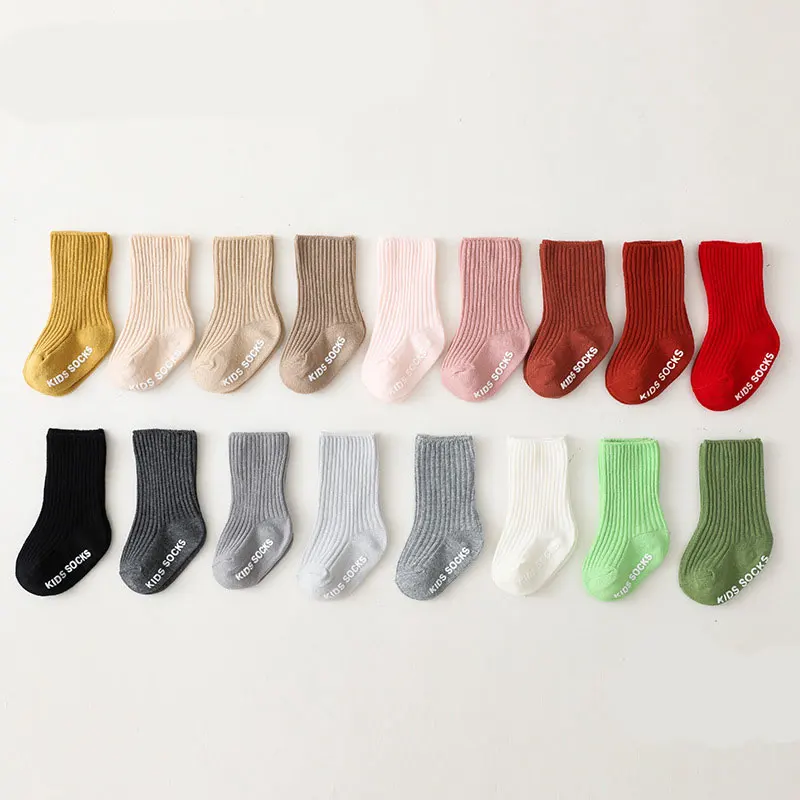 Unisex Baby Socks Non Slip - Осенне-зимние однотонные белые напольные носки с