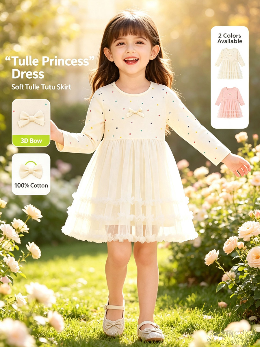 Toddler Girl Tulle Party Dress - Платье для девочки из тюля, 100%