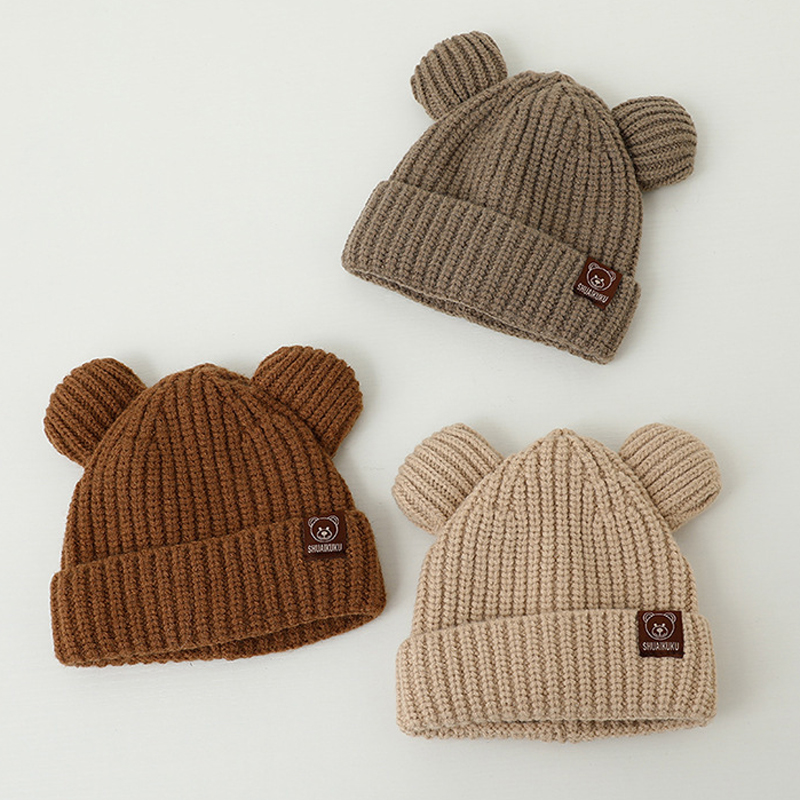 Infant Beanie Hat With Ears - Детская зимняя шапка с медведем, теплая