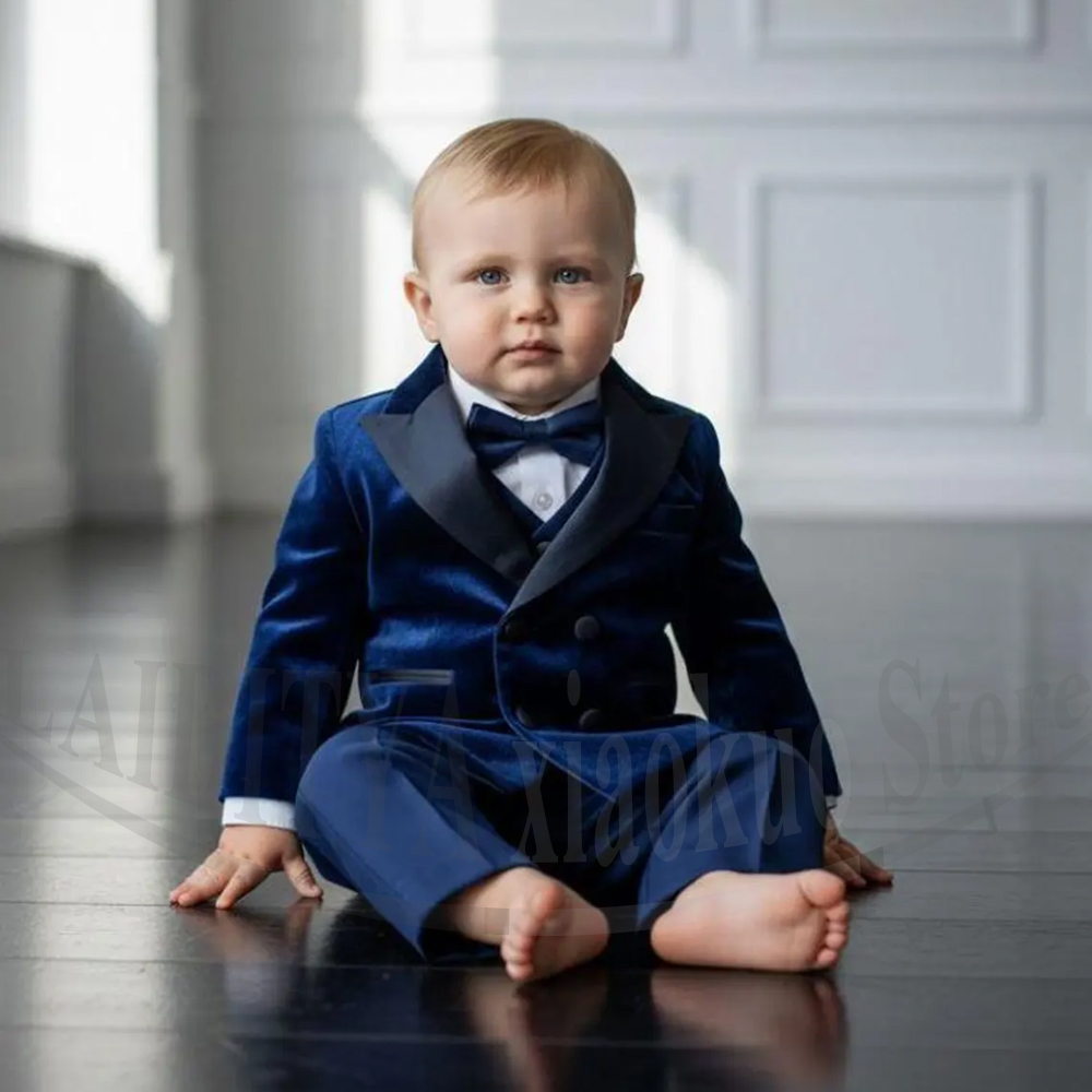 Baby Boy Suit Set Baptism - Комплект из 3 предметов: бархатный костюм