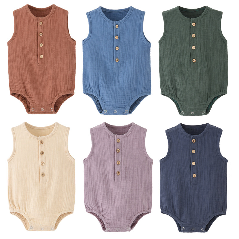 Baby Summer Linen Sleeveless Jumpsuit - Летний однотонный комбинезон для новорожденных, 100%