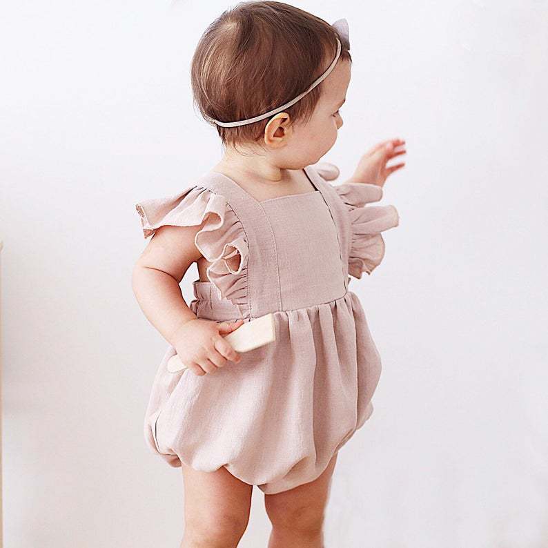 Baby Summer Linen Sleeveless Jumpsuit - Детские комбинезоны для девочек, летние, однотонные,