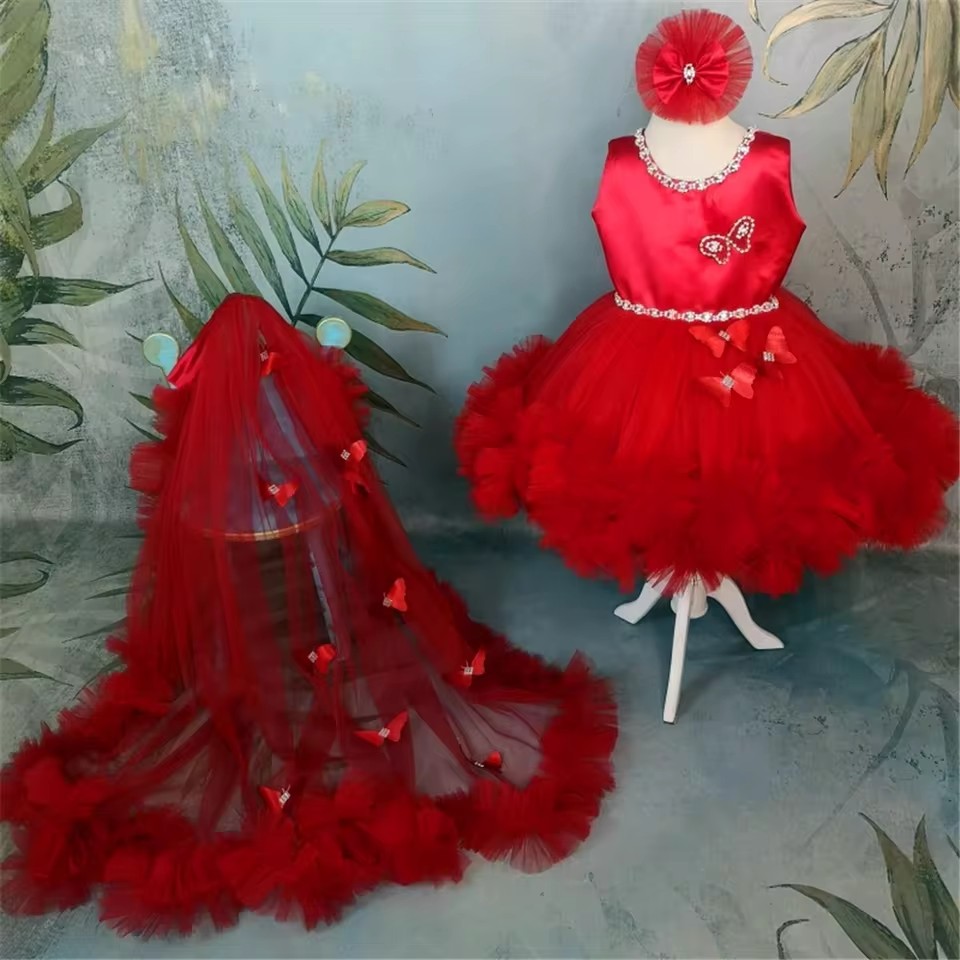 Красные платья с цветочным узо – обзор и цена Toddler Girl Tulle Party Dress